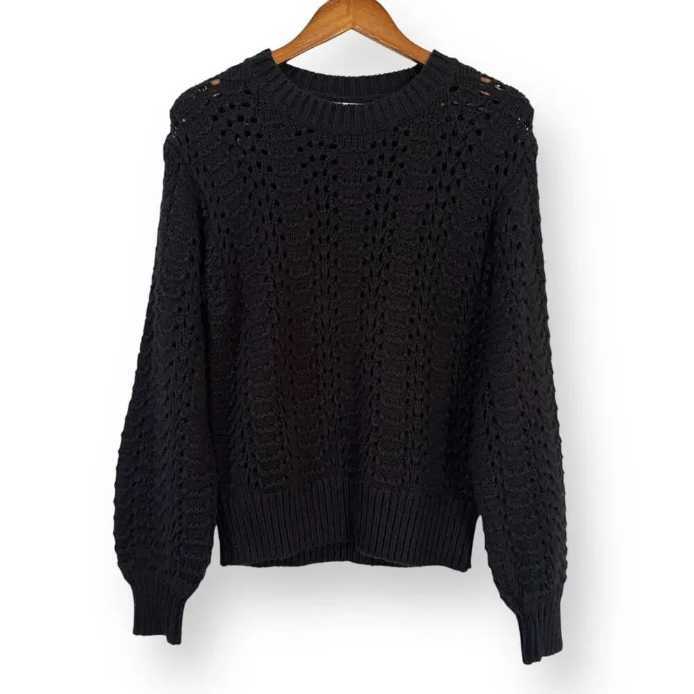 Velvet by Graham & Spencer Alpaca Wool Open Knit Sweater S Black Textured